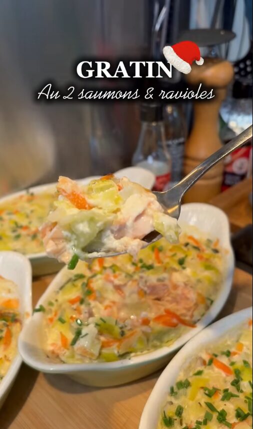 Gratin aux deux saumons & ravioles